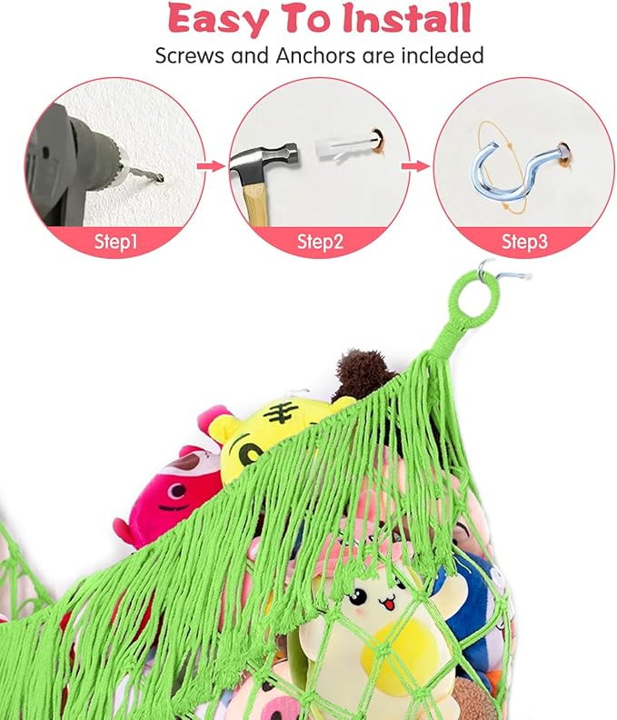 Stuffed Animal Hammock - Extra Large 56'' Long, Stuffed Animal Storage, stuffed animal Holder net, Hammock Large, Storage Hanging Organizer - Apple green