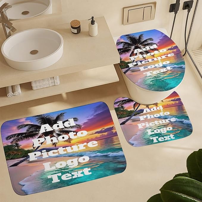 4 Piece Bathroom Custom Shower Curtain Sets Personalized Floor Mat Design Your Own Bath Rugs Customize Toilet Lid Cover Add Photo/Picture/Text Non-Slip Decor