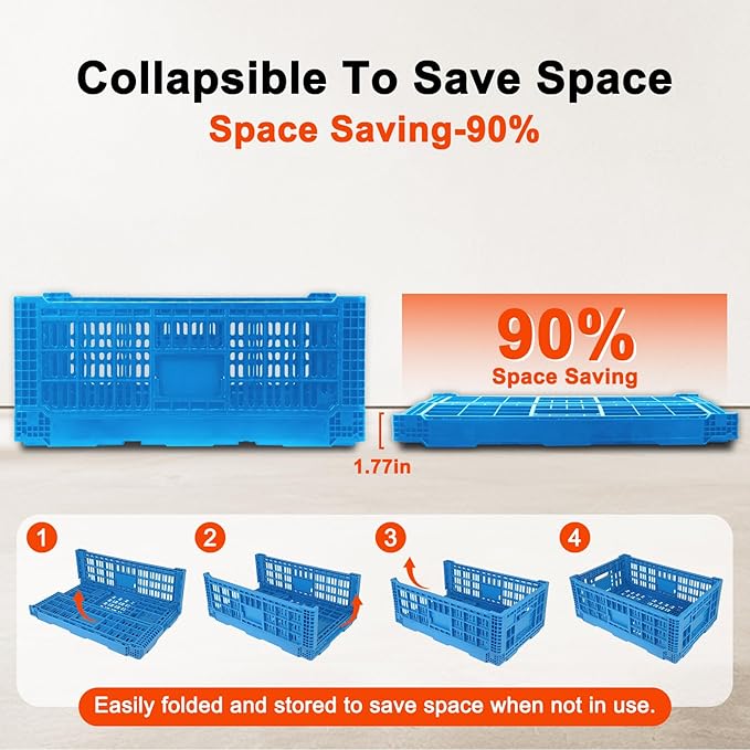 Collapsible Milk Crate, 1 pck 52L(13GAL) Stackable Storage Bins, Heavy Duty Storage Crates, Plastic Crates for Grocery, Warehouse Organization - Extra Large, Holds 130 lbs Per Bin