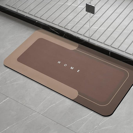 Housego Absorbent Bath Mat Magic Rug, Quick Drying Magic Bath Mat Non-Slip Floor Rug Rubber Backed for Bathroom Kitchen Shower Sink, Water Absorbent (1PC, 16.93''x34.65’’, Brown)