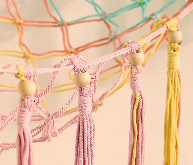Stuffed Animals Hammock Corner Hanging Net with Wooden Beads Macrame Stuffed Animal Storage Ideas Plush Holder Toy Organizer for Boho Nursery Playroom Bedroom Kids Room Decor (Colorful, X-Large)
