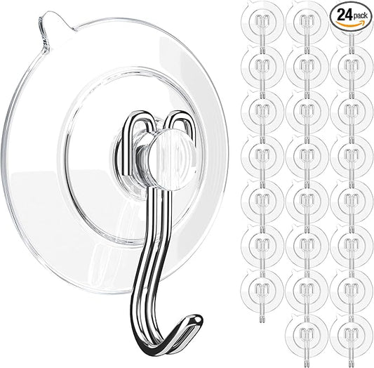 GLUIT Suction Cup Hooks - Utility Hook Wall Hangers for All Purposes Stainless Steel Removable Small Suction Cups for Kitchen Bathroom Shower Wall Window Glass Door 3 lbs (24 Suction Hooks)