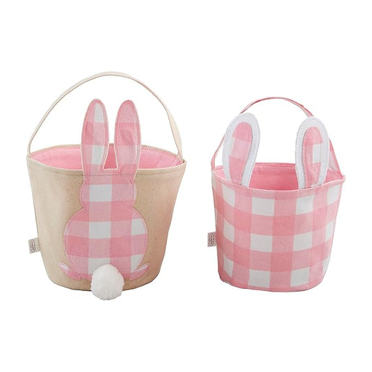 Mud Pie Check Bunny Basket, Girl, 7 1/2" x 8 1/2"