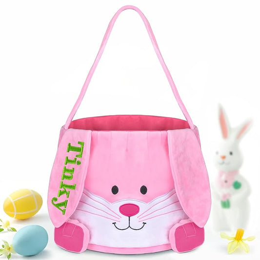 Easter Basket, Touber Easter Bunny Basket, Personalized Easter Baskets for Kids, Easter Gifts Basket for Girls Baby Children - Plush Baskets Pink