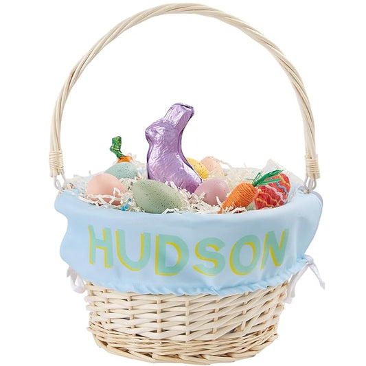 Personalization Universe Custom Shadow Name Embroidered Natural Easter Basket with Folding Handle – Personalized Easter Basket for Kids – Decorative Storage & Holiday Gift