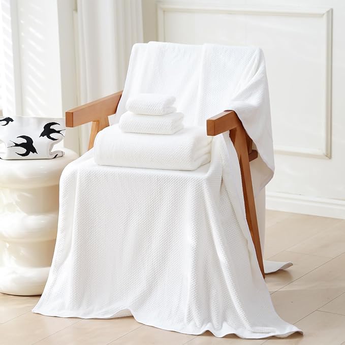 30x60 Inches Extra Large Bath Towels Set Super Soft Absorbent Luxury Microfiber Towels for Bathroom (White, 3PCS)