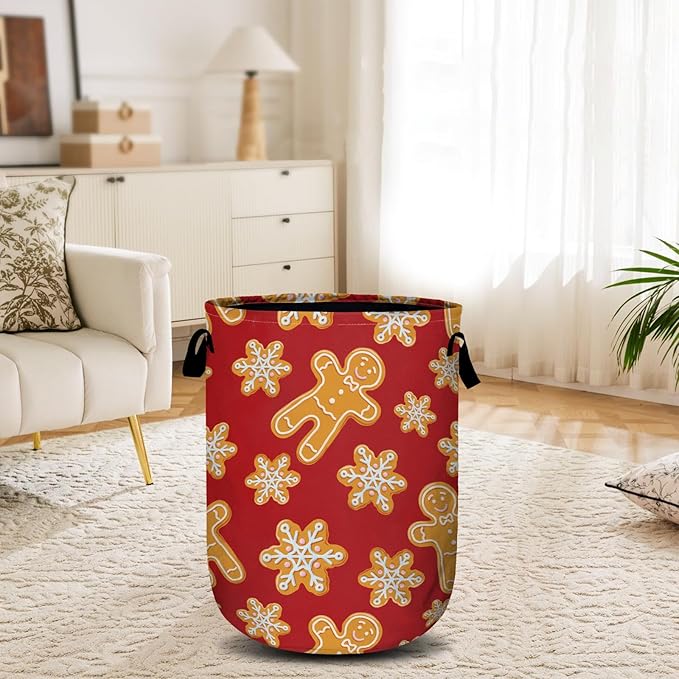 Red Gingersnap Laundry Basket, Christmas Laundry Hamper Collapsible Oxford Cloth with Handle Clothes Toy Storage Bin for Bathroom Laundry Room Bedroom 15.7 X 20 Inch