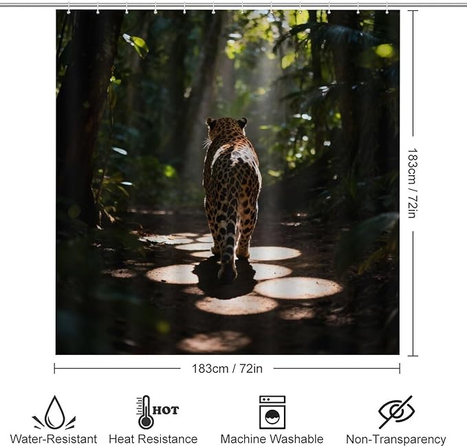 4 Piece Bathroom Rug Set with Shower Curtain, Non-Slip Bath Mat Toilet Cover Set, Cheetah Bathroom Rug Sets