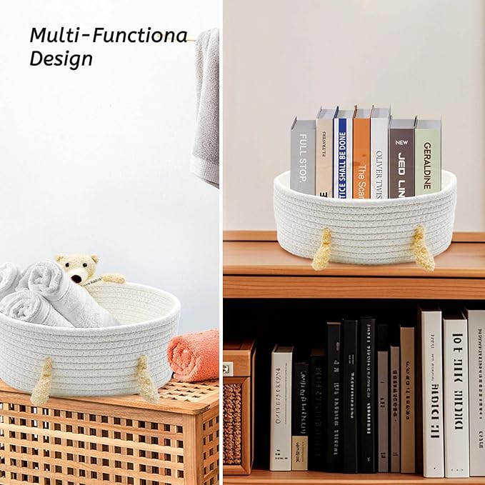 Daily Treasures Bear Empty Woven Basket -Hamper Baskets with Cellophane Bag,Pull Bows & Cards,Cute Cotton Rope Storage Organizer,Birthday Presents,(30x21CM,White Cotton Rope)