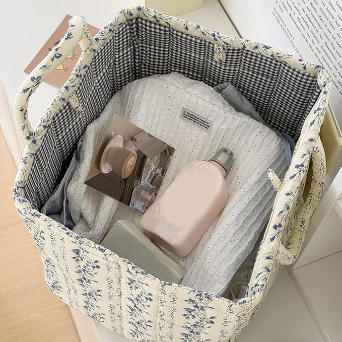 JQWYGB Foldable Laundry Basket Boho Bear Storage Basket Floral Quilted Fabric Car Storage Basket Handles Large Laundry Baskets for Clothes and Dolls