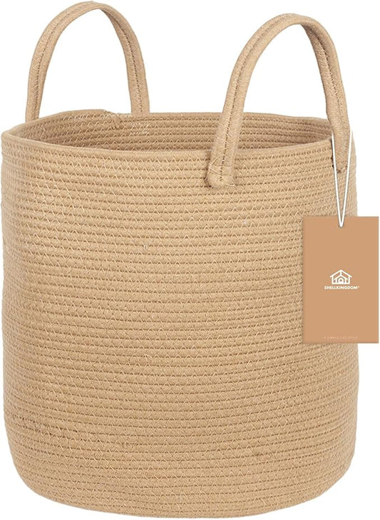 ShellKingdom Laundry Basket, Large Natural Rope Woven Storage Basket with Handles for Home, Living Room, Laundry, Storage Organizer for Blankets, Clothes, Plant, Toys, 15.7 x 13.8 INCH (Jute)