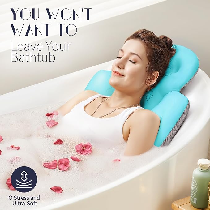 Full Body Bath Pillow for Bathtub, Thick Bathtub Cushion with Laundry Bag, Luxury Tub Pillow for Bath for Headrest Neck and Back Support Ocean Blue 60" x 16"