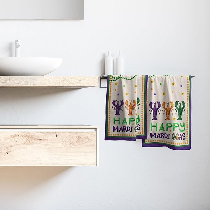 Happy Mardi Gras Kitchen Towels Set of 2 Soft Absorbent Purple Tea Towels Baking Cooking Wash Cloth Mardi Gras Decor Hand Dishtowels for Bathroom Kitchen Bar Beach Gym Spa Decor 14x28 Inch