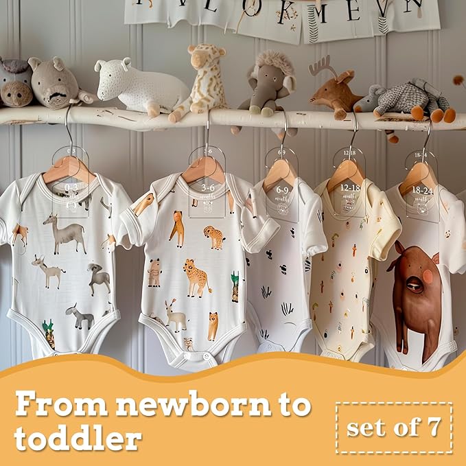 Whaline 7 Pcs Baby Closet Size Dividers Animal Clear Acrylic Hanger Clothes Organizers Newborn to 24 Month Thicken Infant Wardrobe Separators for Home Nursery Baby Clothes