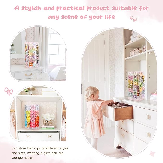 POVETIRE Bow Holder for Girls Hair Bows,White 360 Rotation Hair Bow Organizer, Hair Clips Stand Hair Accessories Rack Display Decors Baby Nursery Toddler Girls Room
