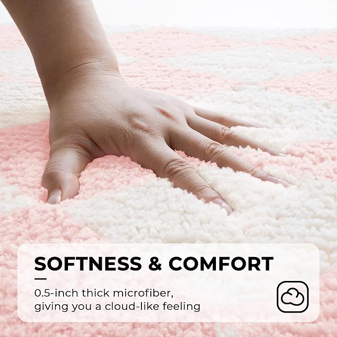 GRANNY SAYS Diamond Bathroom Rugs, 24" x 36", Non-Slip Bath Mats for Bathroom, Plush Shag Absorbent Microfiber Ultra Soft Bath Mat, Cute Washable Rug for Tub, Shower, Bedroom, Pink