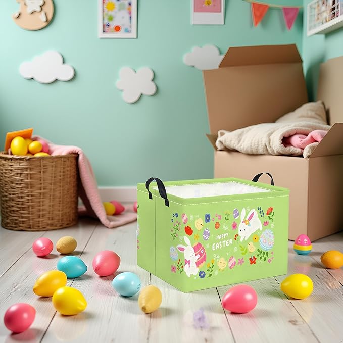HIYAGON Rectangular Easter Basket Baby Boy Basket Kids Toy Storage Bin Organizer Box Easter Room Decor(Happy Easter)