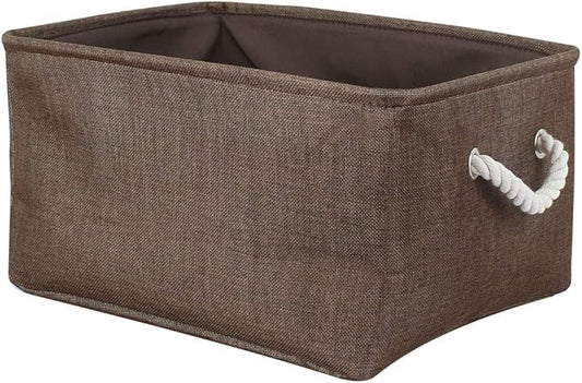 uxcell Fabric Storage Basket with Dual Handles, Collapsible Storage Bins for Toys Laundry Clothes Storage, Home Organizer for Bedroom Office Closet Chocolate Color Medium