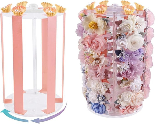 Rotating Bows Organizer for Girls, Hair Clip Holder Claw Storage Hair Accessories Rack Display Stand for Baby Nursery Toddler Room Decor