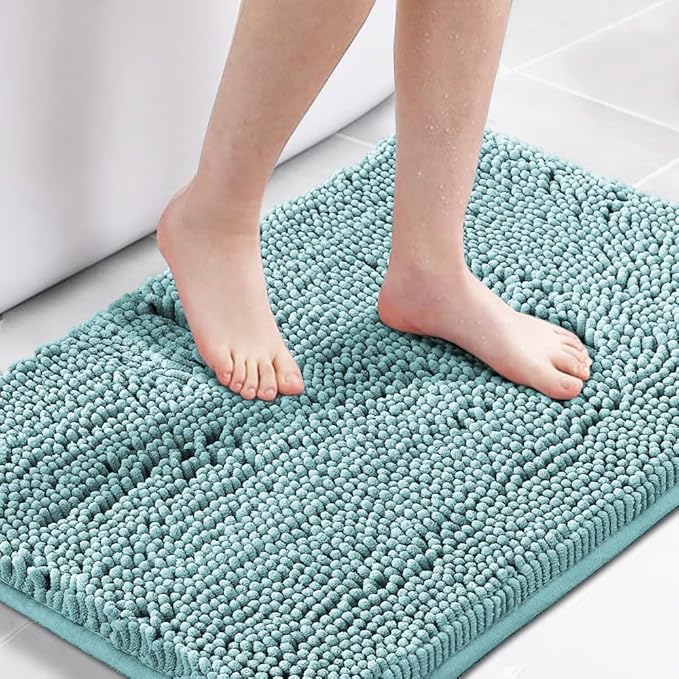 H.VERSAILTEX Bath Mat for Bathroom Non Slip Luxury Chenille Ultra Soft Bath Rugs 24x36 Absorbent Non Skid Shaggy Rugs Washable Dry Fast Plush Area Carpet Mats for Indoor, Bath Room, Tub - Aqua Haze