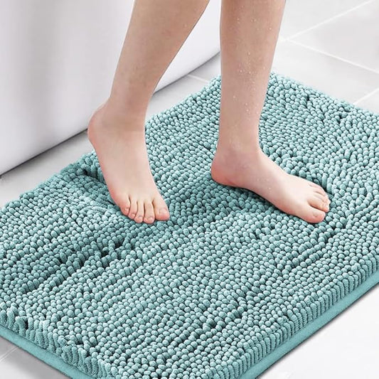 H.VERSAILTEX Bath Mat for Bathroom Non Slip Luxury Chenille Ultra Soft Bath Rugs 24x36 Absorbent Non Skid Shaggy Rugs Washable Dry Fast Plush Area Carpet Mats for Indoor, Bath Room, Tub - Aqua Haze