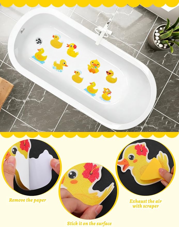 26Pcs Non Slip Bathtub Stickers, Cute Duck Stickers with Scraper, Anti Slip Bath Tub Shower Decal with Adhesive Back for Bathroom, Shower Stairs