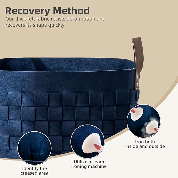 BOLDMONKEY Blankets Baskets 15" x13 " x11 " 2 Pack, Large Rectangular Toys Baskets with Leather Handle, Soft Baby Nursery Basket for Storage-Navy Blue