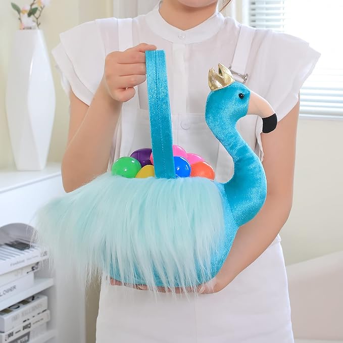 DearSun Personalized Blue Flamingo Basket Easter Egg Hunting Basket Gift Baskets with Embroidery Name (Royal Blue Flamingo with Customization)