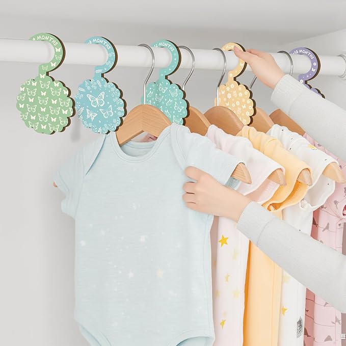 Baby Clothes Dividers for Closet - Set of 8 Wooden Baby Size Closet Dividers Newborn to 24 Months, Newborn Organizer for Girls, Floral Butterfly Baby Nursery Decor Kit Newborns Gift Baby Shower