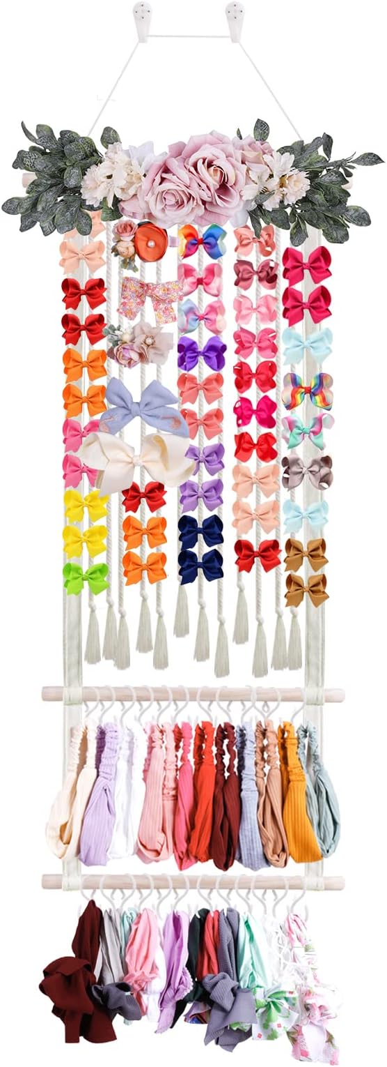 Headband Holder Bow Organizer for Girls, Hair Clips Bows Holder Baby Headbands Storage Personalized Hair Accessories Storage Organizer Wall Hanging Decor for Nursery Room Closet