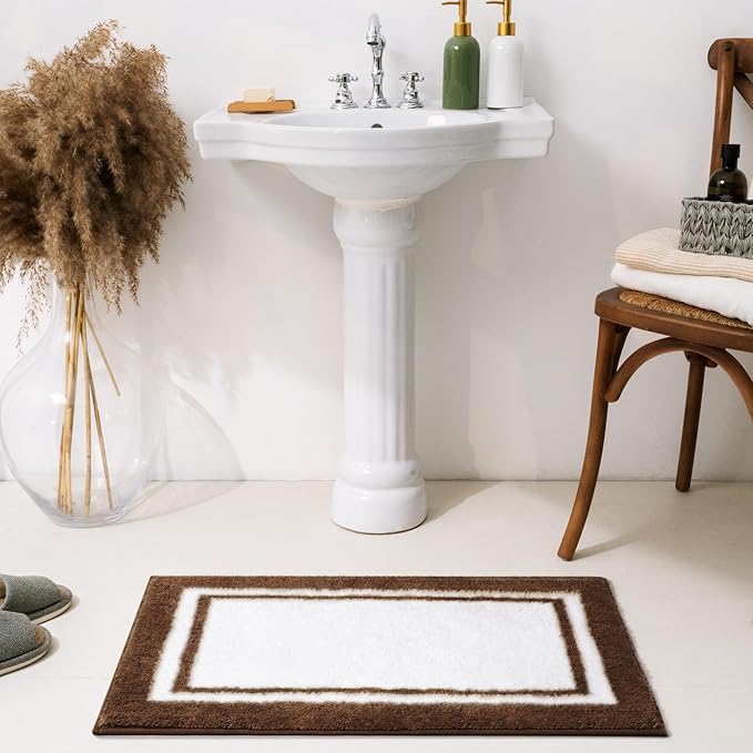 GRANNY SAYS Microfiber Bathroom Rugs Non Slip Washable, Water Absorbent Bath Mats for Tub, Soft Bath Mats for Bathroom Floor & Shower, Bath Rug, 16" x 24", Brown Bath Rugs