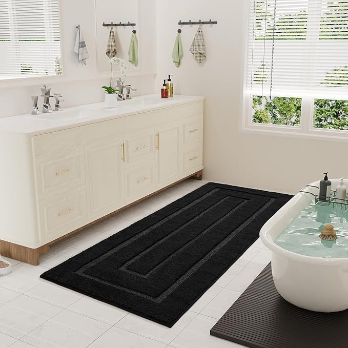 HOMORE Black Bathroom Rug 24x54 Inch Soft Absorbent Bathroom Runner Rug, Washable Bath Runners Rugs Non Slip Long Bath Rug for Shower Tub