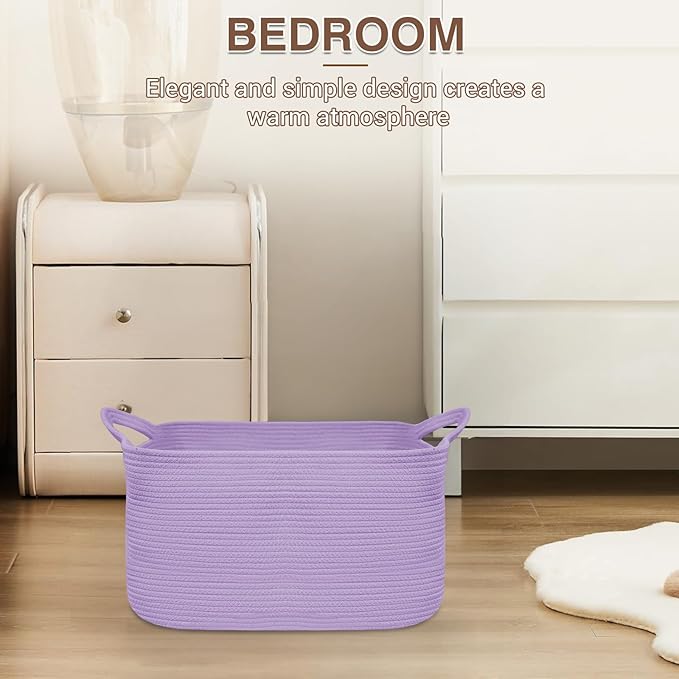 YOUDENOVA Nursery Storage Basket，21.6''×14.9''×11.8'' Rectangle Cotton Rope Blanket Basket, Nursery Laundry Hamper for Organizing，Toy Basket for Living Room, Bedroom