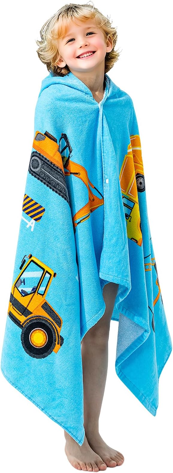 Gealaek 100% Cotton Hooded Towel for Toddlers 5-12 Years Boys Girls 60"x30" Extra Large Wearable Wrap Kids Bath Pool Beach Towel Soft Absorbent Beach Poncho(Construction Site XL)
