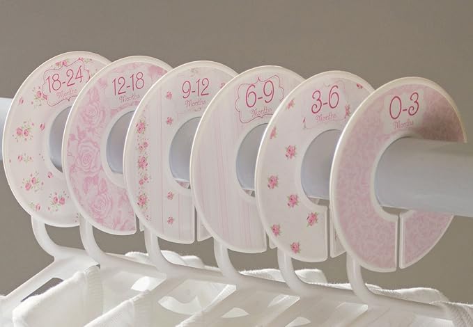 C102 Baby Girl Nursery Closet Clothing Size Dividers Pink Roses Set of 6 (1.25 Inch Rod)