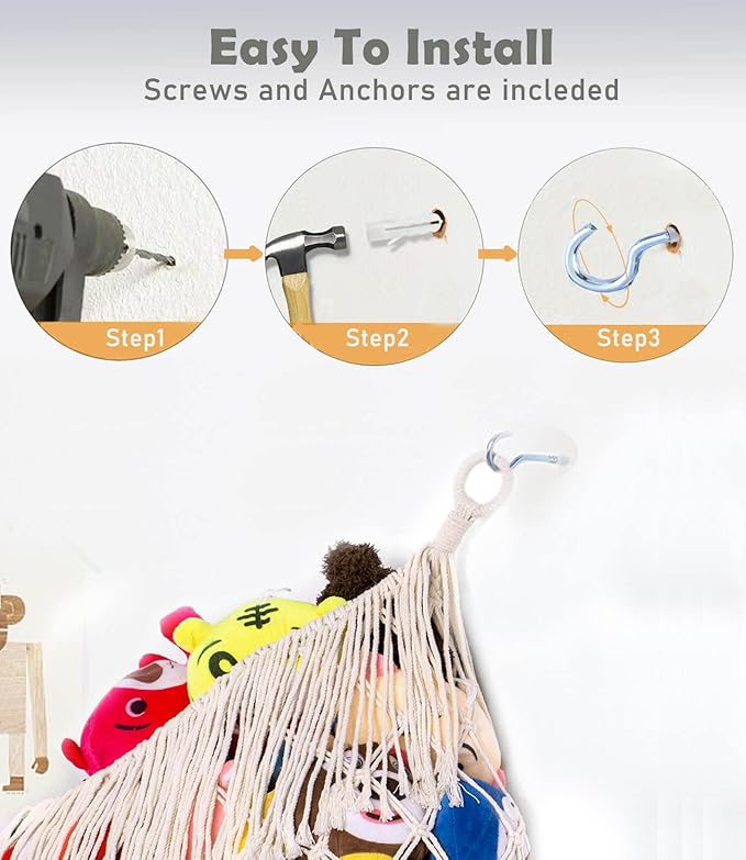 Extra Large Stuffed Animal Hammock - Cream 2PACK, Stuffed Animal Storage, Stuffed Animal Holder Net, Hammock Large, Storage Organizer