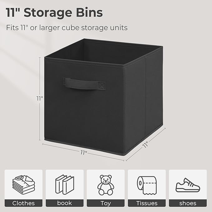 Easi 11 inch Cube Storage Bins, 12 Storage Cube Organizer, Collapsible Fabric storage cubes with Handles, Closet Storage Basket For Organization, Shelf Basket For Shelves Clothes Books, Black