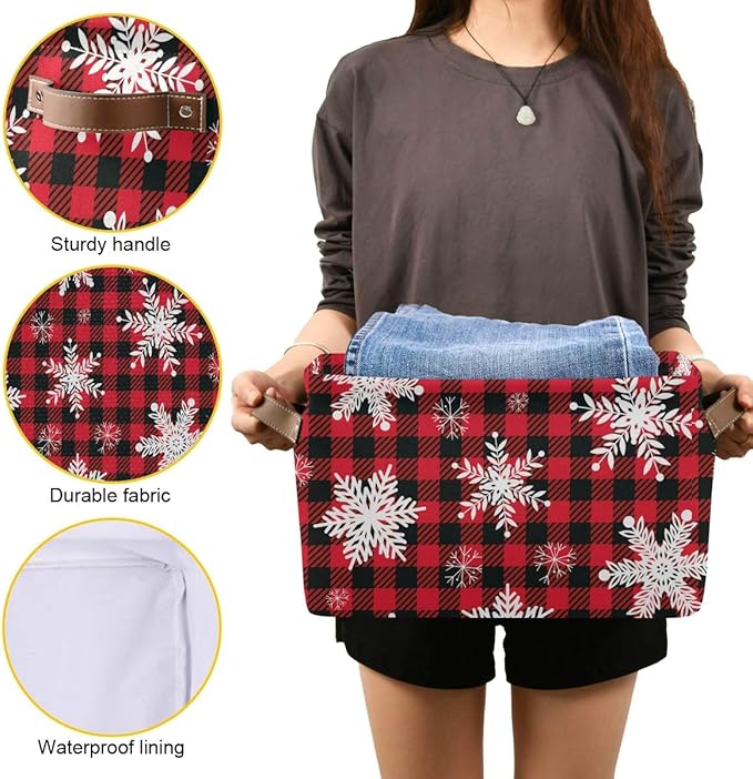 DOMIKING Rectangular Christmas Storage Bin Snowflakes Christmas Basket with Handles - Nursery Storage, Laundry Hamper, Book Bag, Gift Baskets