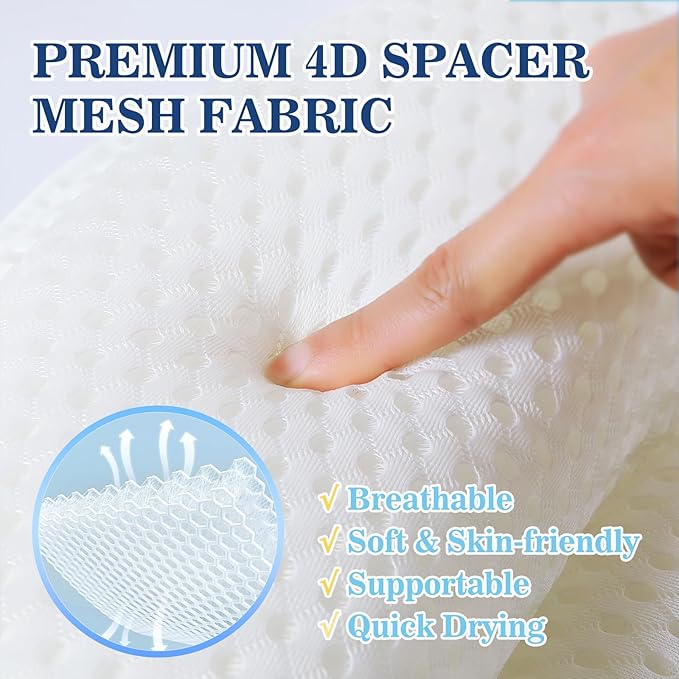 Bath Pillow Bathtub Pillow, Luxury Bath Pillows for Tub Neck and Back Support, Bath Tub Pillow Headrest with Soft 4D Mesh Fabric and Non-Slip Suction Cups, Relaxing Bath Accessories Spa Gifts