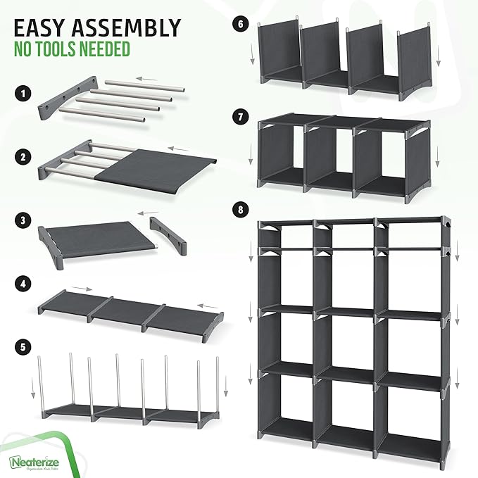 12 Cube Storage Organizer With Bins Included - Closet Storage With 12 Storage Bins - Easy To Assemble Storage Unit With Drawers - Closet Organization For Clothes, Bedroom, Nursery, & Toys (Dark Grey)