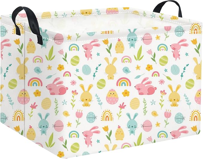 HIYAGON Rectangular Easter Basket for Kids Baby Easter Basket for Boys and Girls Cute Storage Organizer Bin Box Easter Room Decor(Easter Egg)