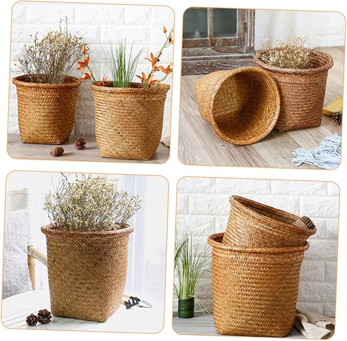 Healifty Large Capacity Round Straw Woven Storage Basket for Home Organization Multi-Functional Decorative Woven Basket for Sundries for Nursery Living Room or Kitchen