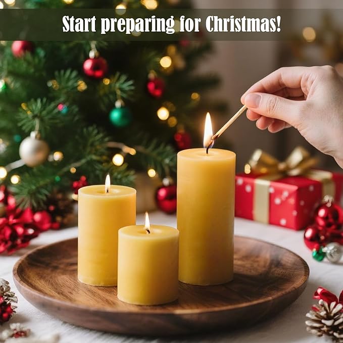 6pcs Beeswax Candle for Home, 2x2 Inches Beeswax Pillar Candles 96-Hour Long Burn Time, 100% Natural Pure Bees Wax Candle for Holidays Decor Spa Relaxation (2x2in)