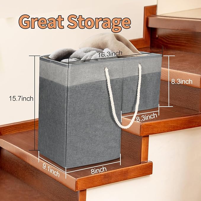 2 Pack Stair Basket for Stairs with Handle, Staircase Baskets for Carpeted and Wooden Stairs,16" Step Storage Laundry Basket for Toys, Clothes, Books, Tools, with Hard Board, Anti-slip（Gray）