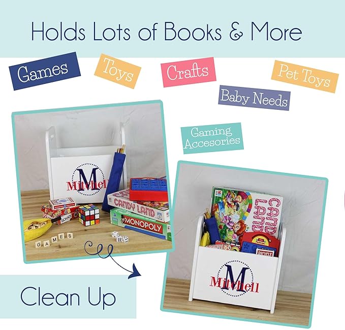 My Bambino Personalized White Boho Rainbow Book Caddy Childrens Book Storage Bin