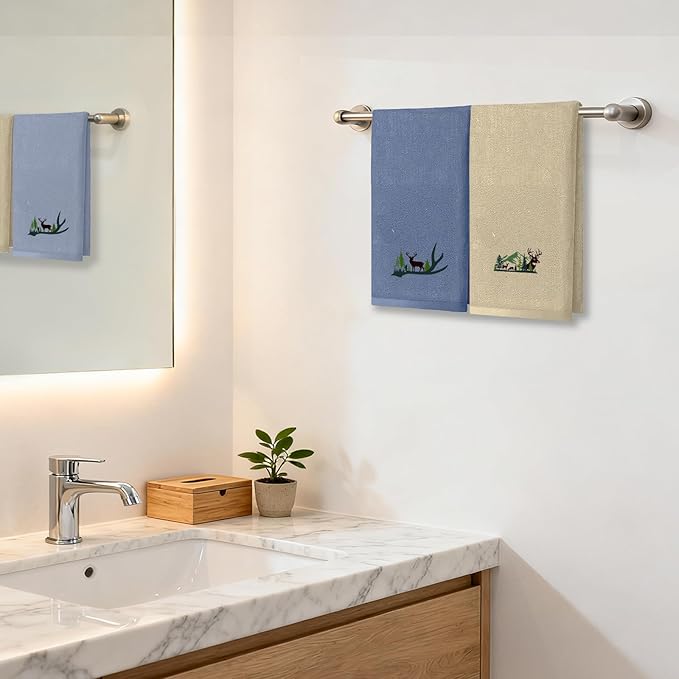 4 Pcs Forest Moose Deer Hand Towels Elk Embroidered Towels Set - 29" x 13.3" Cotton Bath Towel, Deer Rustic Farmhouse Decor, Nature-themed Hand Towel for Kitchen Bathroom Decor Housewarming Gift