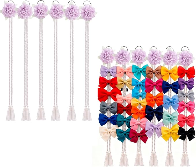 cherrboll Flower Hair Bow Organizer for Baby Girls, 6PCS Floral Hair Clips Holder Headband Hair Accessories Wall Hanging Organizers Storage for Toddler Room Nursery Decor