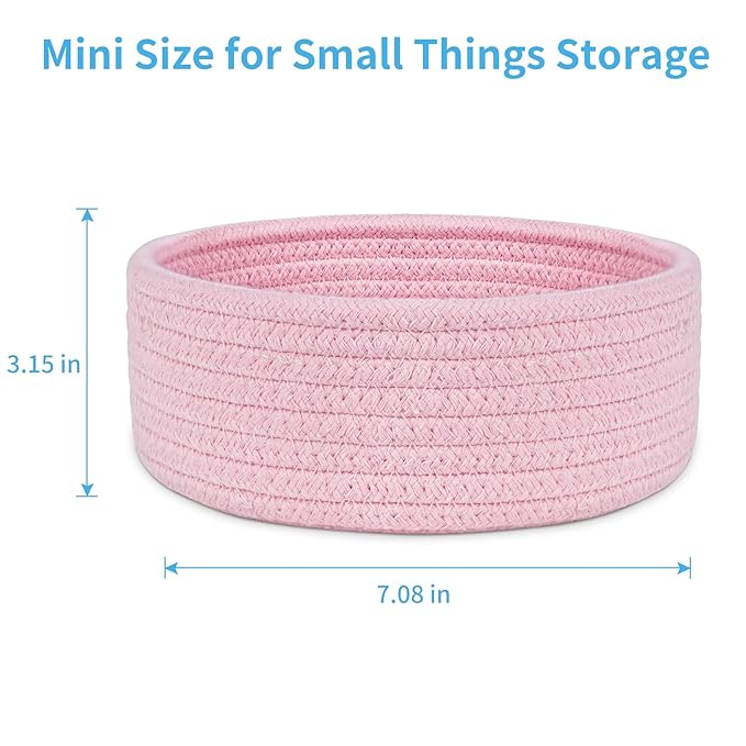 ABenkle 2 Pack Small Baskets, Cotton Rope Woven Basket, Cute Mini Tiny Storage Baskets, Decorative Boho Basket for Nursery Living Room Bedroom Shelf, Empty Gift Basket - Pink