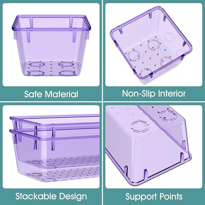 WOWBOX 30 PCS Clear Plastic Drawer Organizer Set, 5 Sizes Desk Drawer Divider Organizers and Storage Bins for Makeup, Jewelry, Gadgets for Kitchen, Bedroom, Bathroom, Office, Purple