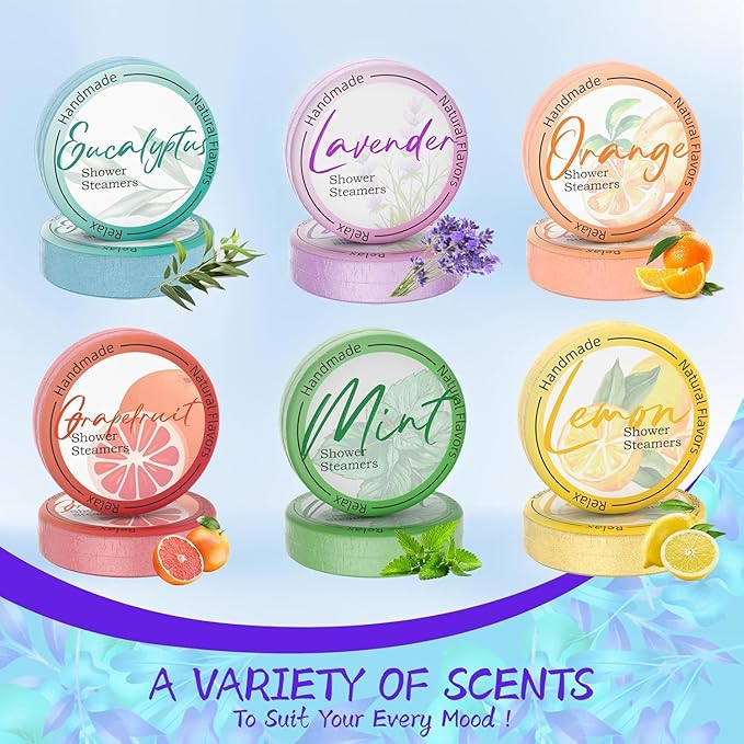 Shower Steamers Aromatherapy 8 Pack - Gifts for WomenSelf Care and Stress Relief Stocking Stuffers, Shower Bombs with Essential Oils, Relaxation Birthday Gifts for Women and Men. Azure Floral Style